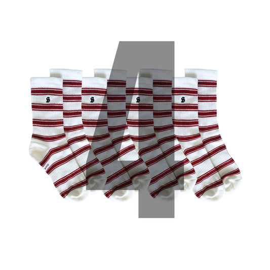 Striped Crew 4 Pack (White and Red)