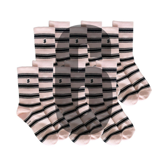 Striped Crew 6 Pack (Pink and Black)