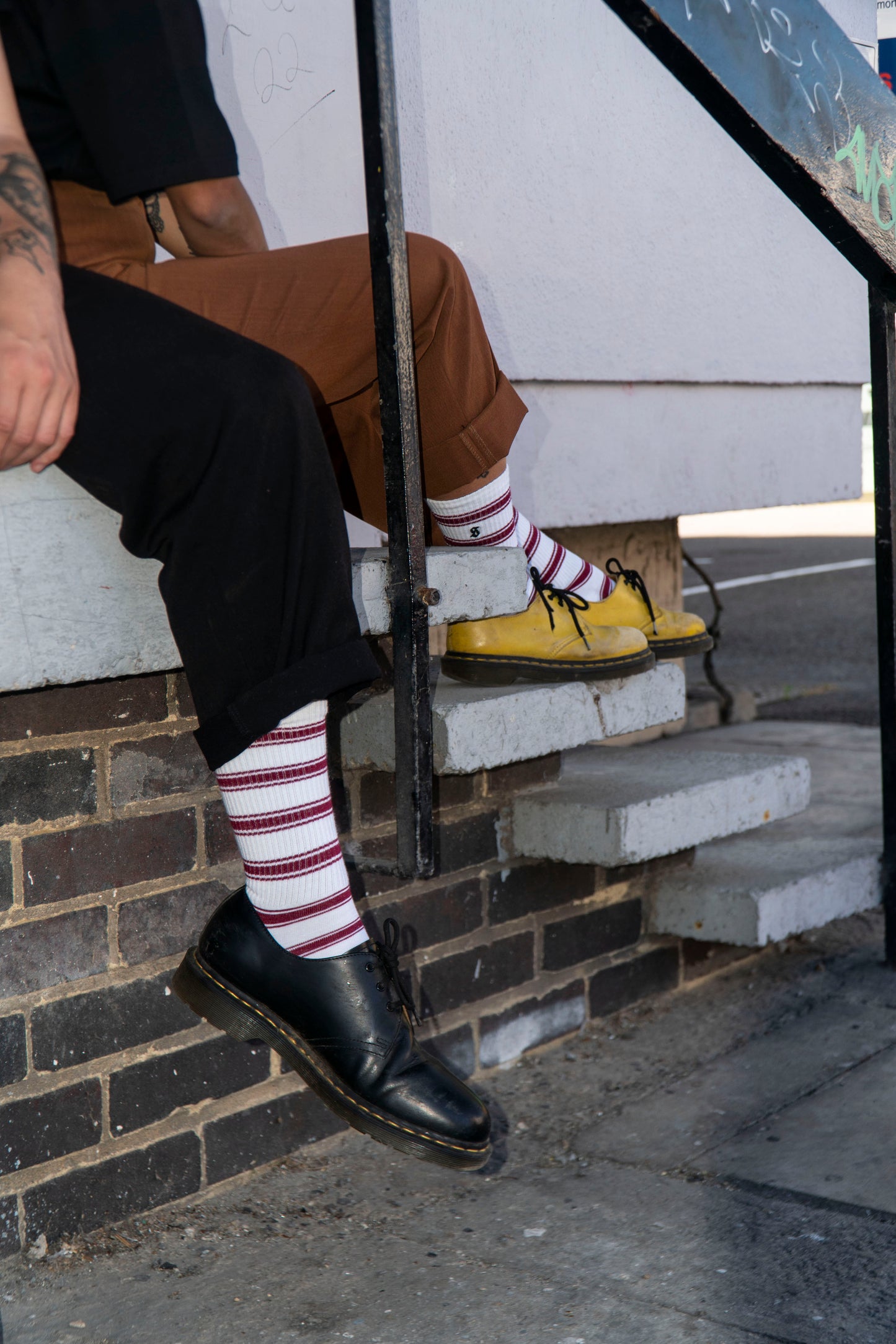 Striped Crew Sock (White and Red)