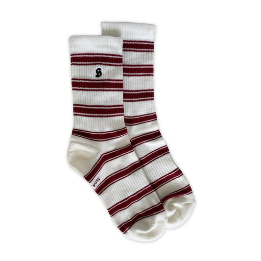 Striped Crew Sock (White and Red)